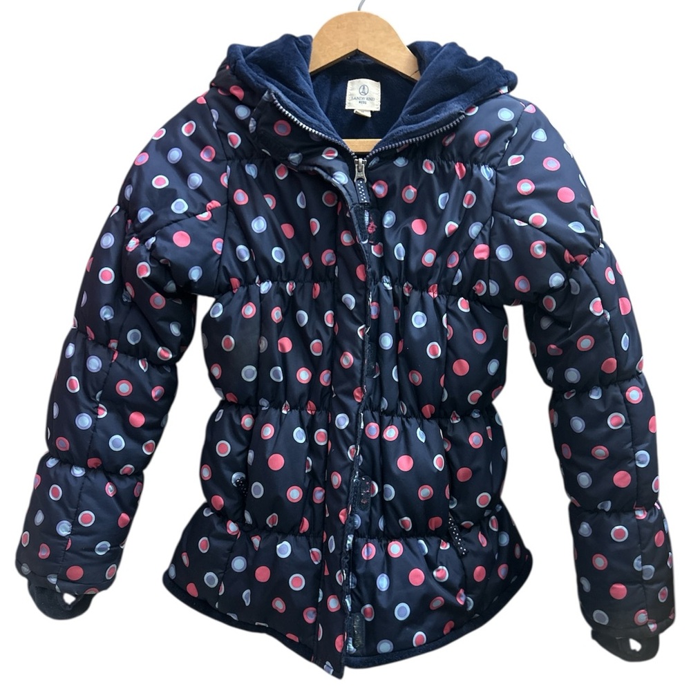 Lands' End Girls Navy Polka Dot PufferJacket M (10-12)